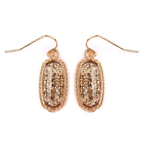 SALE✨LAST 1✨NEW GOLD GLITTER SPARKLE DROP EARRINGS - Picture 2 of 5